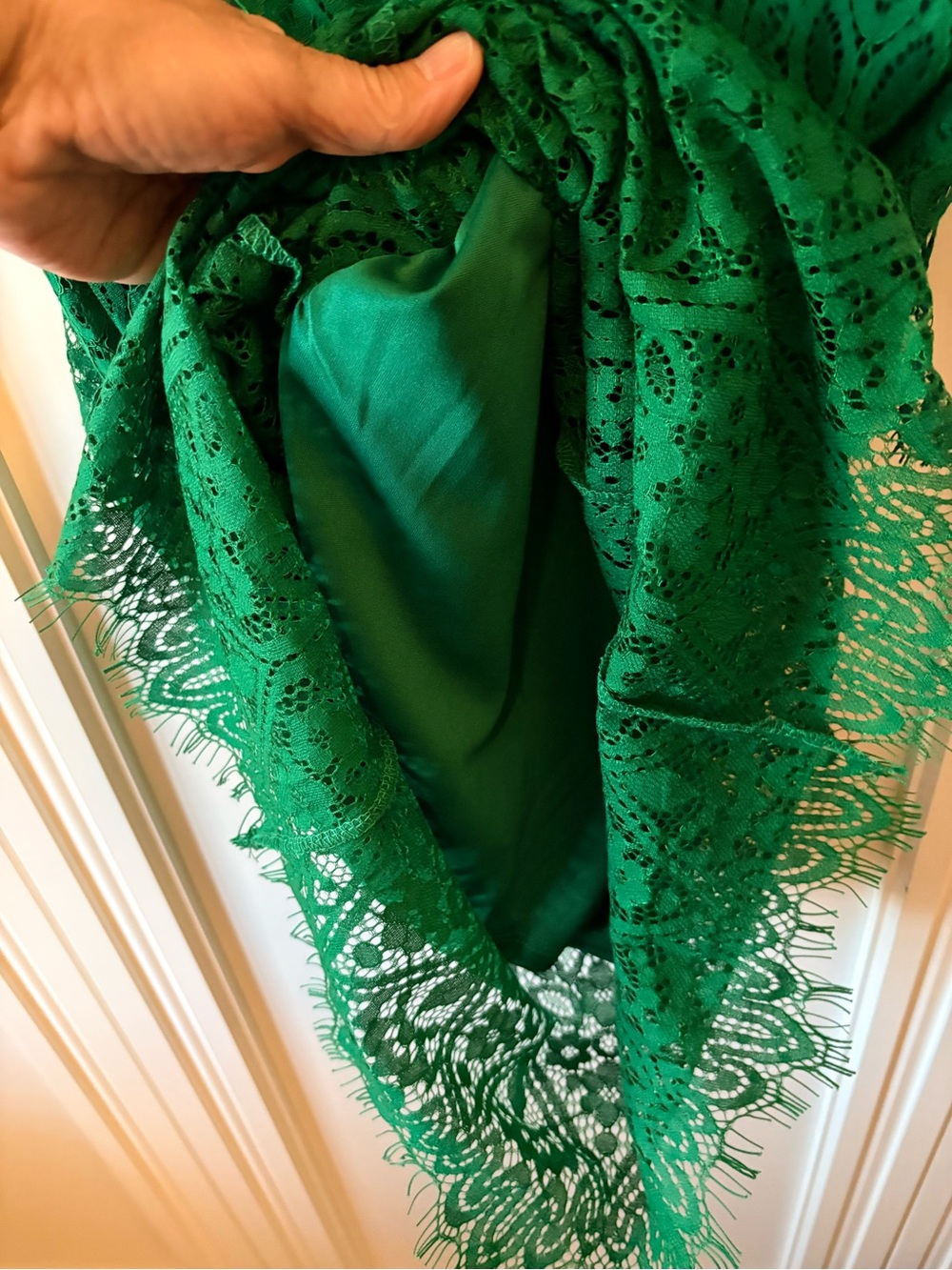 🟢 LULUS REMARKABLE GREEN SHEER LACE SHORT SLEEVE MINI DRESS - SIZE LARGE - NEW 🟢 - Picture 6 of 10